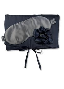 AILORIA, Damen, Seidentuch &raquo;Tasche, Schlafmaske & Scrunchie M aus Seide TRAVEL SET BEAUTY M&laquo;, Midnight Black, Midnight Black, Ideal f&uuml;r zu Hause oder 