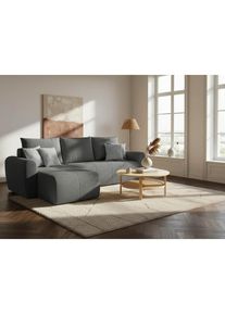 Home Affaire, Ecksofa &raquo;Nortrud-Chester, 241 cm, L-Form, mit Schlaffunktion u. Bettkasten&laquo; Recamiere rechts / links montierbar, Steppung, Feinstruktur-