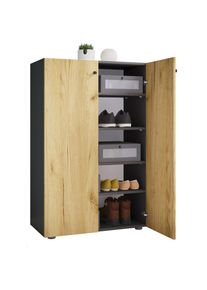 Vcm, Schuhschrank &raquo; Holz-Schuhschrank Ma&szlig;e: H. 110 x B. 70 x T. 39 cm Allzweckschrank 5 F&auml;cher 2 Dreht&uuml;ren&iquest; Lona&laquo; 1 Stk. tlg., Anthrazit / Honig-Eiche