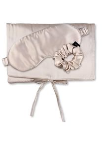 AILORIA, Damen, Seidentuch &raquo;Tasche, Schlafmaske & Scrunchie M aus Seide TRAVEL SET BEAUTY M&laquo;, Beige, Beige, Ideal f&uuml;r zu Hause oder auf Reisen im Zug 