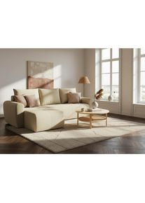 Home Affaire, Ecksofa &raquo;Nortrud-Chester, 241 cm, L-Form, mit Schlaffunktion u. Bettkasten&laquo; Recamiere rechts / links montierbar, Steppung, Feinstruktur-