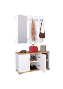 Vcm, Schuhschrank &raquo;2tlg. Holz Garderobe Dielenm&ouml;bel Schuhe Gados XL&laquo;, Wei&szlig; / Honig-Eiche, Wei&szlig; / Honig-Eiche