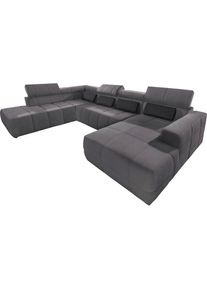 DOMO collection, Wohnlandschaft &raquo;Brandon, belastbar bis 140kg/ Sitz, B/T: 359/228 cm, U-Form&laquo; ohne Sitztiefenverstellung, Luxus-Microfaser, dunkelgrau