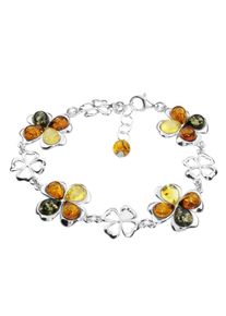 OSTSEE-SCHMUCK, Damen, Armband &raquo;- Kleeblatt - Silber 925/000 - Bernstein&laquo;, Silber 925-silberfarben-wei&szlig;, Silber 925-silberfarben-wei&szlig;, mit praktischem