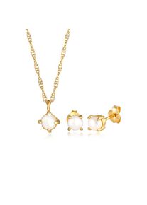 Elli, Damen, Ohrring und Ketten Set &raquo;Schmuckset Kette Ohrstecker S&uuml;&szlig;wasserperle Rund 925 Silber&laquo; (), Gold, Gold, Klassisches Perlen Schmuckset f&uuml;r 