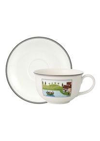 Villeroy & Boch Villeroy & Boch, Tasse &raquo;Caf&eacute; au lait Obertasse mit Untertasse Charm & Breakfast Design Naif 500 ml wei&szlig;-bunt&laquo;, wei&szlig;-bunt, Porzellan, wei&szlig;-bunt
