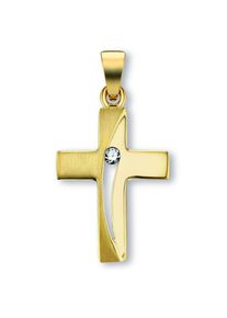ONE ELEMENT, Damen, Kettenanh&auml;nger &raquo;Zirkonia Kreuz Anh&auml;nger aus 333 Gelbgold&laquo; (), gold, gold, mit Liebe gefertigt aus 333 Gelbgold