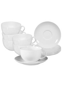 Seltmann Weiden, Tasse &raquo;Milchkaffeetassen mit Untertassen Rondo/Liane 0, 35 l 6er Set wei&szlig;&laquo;, wei&szlig;, Porzellan, wei&szlig;