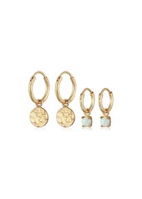 Elli, Damen, Ohrstecker-Set &raquo;Ohrringe Creolen Pl&auml;ttchen Opal Edelstein 2er Set 925 Silber&laquo;, Gold, Gold, Bezauberndes Creolen Ohrring Set f&uuml;r Damen