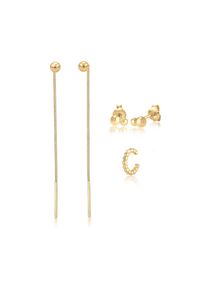 Elli, Damen, Ohrstecker-Set &raquo;Ohrringe Durchzieher Earcuff Kugel (3 tlg.) Set 925 Silber&laquo;, Gold, Gold, Ohrring Set f&uuml;r Frauen im Geo Look