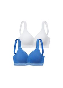 Petite Fleur, Damen, Entlastungs-BH Packung, 2 St&uuml;ck, ohne B&uuml;gel mit Unterbrustband in Streifen-Optik, blau+wei&szlig;, 105 - Cup E, Junger Entlastungs-BH 