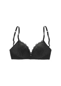 Lascana, Damen, Bralette-BH &raquo;Alicia&laquo; ohne B&uuml;gel mit feiner Spitze mit Bl&auml;ttermotiv, Dessous, schwarz, 85 - Cup D, Femininer Bralette-BH ohne B&uuml;gel mit