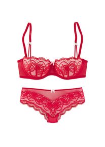 s.Oliver, Set: Schalen-BH Set, mit Low Waist Panty, 2 mit feiner, blumiger Spitze und zarten Zierschleifen, sexy Dessous, rot-rose, Cup A, 75 (36/38) 