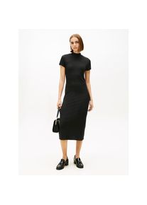 Tommy Hilfiger, Damen, Jerseykleid &raquo;SLIM 5X2 RIB MOCK-NK SS DRS&laquo; in gerippter Struktur, Black, N-Gr, S (36) -N-Gr, Black, Langes Shirtkleid von Tommy 