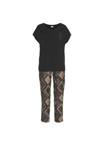 Lascana, Damen, Pyjama Set, 2 Stk. mit edler Satin-Hose, schwarz-allover, 32, schwarz-allover, Eleganter Pyjama
