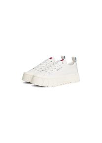 Tommy Jeans, Damen, Plateausneaker &raquo;TJW VULC FLATFORM LEATHER&laquo; , Freizeitschuh, Halbschuh, Schn&uuml;rschuh mit dezenten Ziern&auml;hten, wei&szlig;, 40, wei&szlig;, 