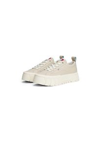 Tommy Jeans, Damen, Plateausneaker &raquo;TJW VULC FLATFORM LEATHER&laquo; , Freizeitschuh, Halbschuh, Schn&uuml;rschuh mit dezenten Ziern&auml;hten, beige, 37, beige, 