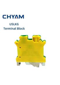 5pcs USLKG Series UK Yellow Green Ground Terminal Block DIN Rail Mounting Universal Wiring Connection Brass