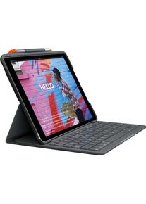 Logitech Slim Folio (Deutschland, Apple iPad 2019 (7. Gen), Apple iPad 2020 (8. Gen), Apple iPad 2021 (9. Gen)), Tablet Tastatur, Grau