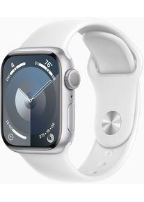 Apple Watch Series 9 Aluminium 41 mm (2023) | GPS | silber | Sportarmband wei&szlig; S/M