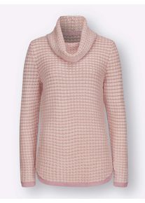 Damen Rollkragenpullover mit abgerundetem Saum in hortensie-ecru-gemustert ,Gr&ouml;&szlig;e 40, WITT, 53% Polyacryl, 47% Baumwolle