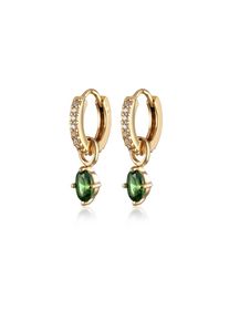 Elli Paar Creolen &raquo;Ohrringe Creolen Zirkonia Gr&uuml;n Oval 925 Sterling Silber vergoldet&laquo;