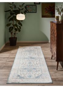 benuta Nest Couloir Miray Multicouleur/Bleu 80x240 cm - Tapis poil ras / effet us&eacute;