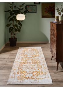 benuta Nest Couloir Miray Gris/Orange 80x240 cm - Tapis poil ras / effet us&eacute;