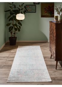 benuta Nest L&oslash;per Miray Grijs/Turkoois 80x240 cm Vintage