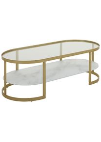 Livetastic Couchtisch, Wei&szlig;, Goldfarben, Metall, Glas, oval, Flachrohr, 55x40x120 cm, Wohnzimmer, Wohnzimmertische, Couchtische, Couchtische Glas