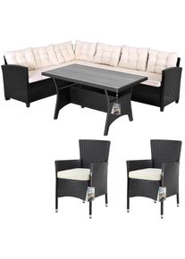 Casaria Polyrotan Loungeset Lissabon Cr&egrave;me/Zwart incl 2 Stoelen