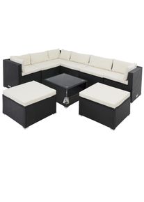 Casaria Polyrotan Loungeset XXL Zwart/Cr&egrave;me