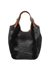 Samantha Look, Damen, Shopper echt Leder, Made in Italy, schwarz, schwarz, H&ouml;he 45 cm x Breite 45 cm x Tiefe 13 cm