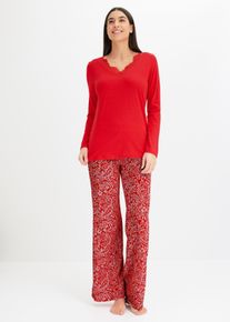 Pyjama met wijde pijpen en viscose - rood - maat 56/58 (3XL) - viscose - bonprix