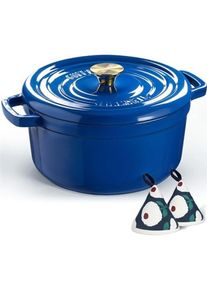 Overmont Emaillegusseisenpfanne Dutch Oven, Pfanne + Kochtopf, Blau