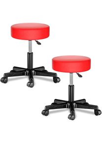Casaria Taburetes con ruedas Set de 2 giratorio 360&deg; rojo