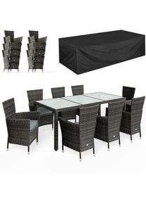 Casaria Polyrotan Tuinset 9-delig Grijs met Tuinmeubelhoes