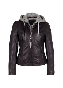 Mauritius Lederjacke &raquo;GWAlice&laquo; mit Kapuze mit Rei&szlig;verschlusstaschen, Ziern&auml;hte, Kapuzeneinsatz lila, Gr&ouml;&szlig;e M