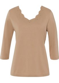 Damer Topp med 3/4-&auml;rm & v&aring;gformad kant kamel Gr&ouml;&szlig;e 50