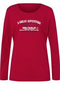 Dames Shirt met lange mouwen en gedrukt opschrift rood/ecru bedrukt Maat 50