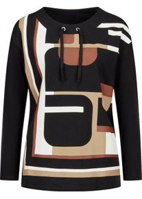 Dames Shirt met lange mouwen en grafische print zwart/camel bedrukt Maat 42