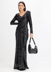 bonprix Femei Rochie cu paiete, drapată, negru, 34