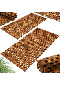 Casaria Alfombras ba&ntilde;o set de 2 acacia 80x50cm antideslizante mosaik