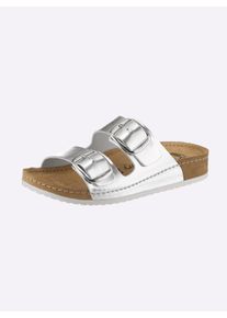 MUBB Dames Slipper in metalliclook in zilverkleur ,maat 36, Witt, 100% Imitatieleer