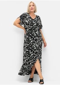 sheego Damen Maxikleid in Wickeloptik in schwarz-wei&szlig; ,Gr&ouml;&szlig;e 48, Witt, 95% Viskose, 5% Elasthan