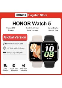 Global Version HONOR Watch 5 Smartwatch 1.85'' AMOLED Color Screen 480mAh Battery 15 days Battery Life 5ATM+IP68 Bluetooth 5.2