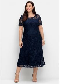 sheego Dames Avondjurk met sierranden in marine ,maat 40, Witt, 100% Polyester