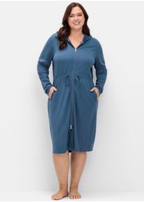 sheego Dames Badjas met ritssluiting en capuchon in rookblauw ,maat 40/42, Witt, 50% Katoen, 50% Modal