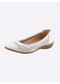 Dames Ballerina met geperforeerd leer in wit ,maat 36, Witt, 100% Glad leer