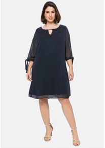 sheego Damen Chiffonkleid mit geschlitzten &Auml;rmeln in nachtblau ,Gr&ouml;&szlig;e 50, Witt, 100% Polyester